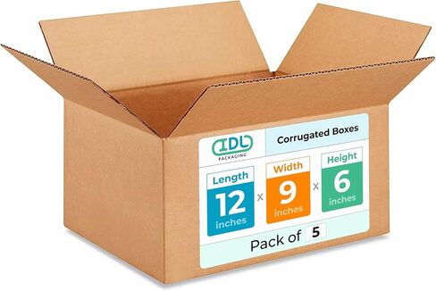 IDL Packaging Small Corrugated Shipping Boxes 12"L x 9"W x 6"H (Pack of 5) - Excellent Choice of Sturdy Packing Boxes for USPS, UPS, FedEx Shipping - Easy-to-Recycle Cardboard Boxes for Packaging in Saudi Arabia