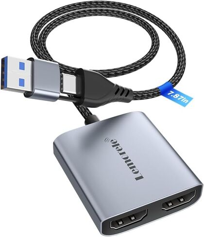 Lemorele Video Capture Card USB C to Dual HDMI 1080P 60Hz, HDMI Capture Card with USB A Adapter Adjustable, Live Game Streaming Video Recorder for Windows, Mac Gaming Conference ETC. in Saudi Arabia