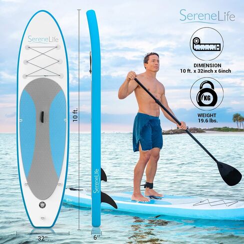SereneLife Inflatable Stand Up Paddle Board (6 Inches Thick) with Premium SUP Accessories, Seat & Carry Bag | Bottom Fin for Paddling, Surf Control, Non-Slip Deck | Youth & Adult Standing Boat in Saudi Arabia