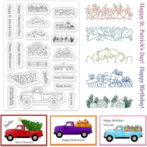 Gift Car Clear Stamp for Card Making Festival Words Rubber Stamps Holiday Silicone Stamps for DIY Scrapbooking Pickup Truck with Flower Heart Gift Transparent Rubber Stamps for Crafting in Saudi Arabia