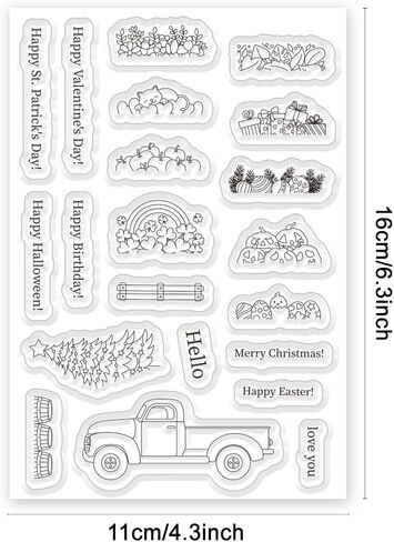Gift Car Clear Stamp for Card Making Festival Words Rubber Stamps Holiday Silicone Stamps for DIY Scrapbooking Pickup Truck with Flower Heart Gift Transparent Rubber Stamps for Crafting in Saudi Arabia