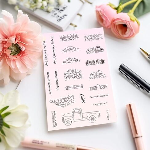 Gift Car Clear Stamp for Card Making Festival Words Rubber Stamps Holiday Silicone Stamps for DIY Scrapbooking Pickup Truck with Flower Heart Gift Transparent Rubber Stamps for Crafting in Saudi Arabia