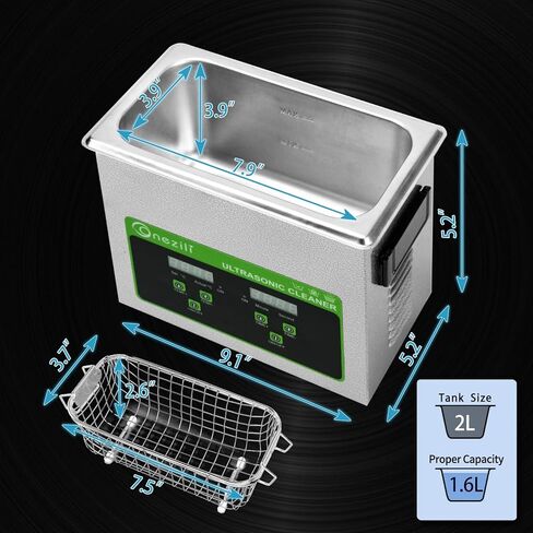 منظف ​​المجوهرات بالموجات فوق الصوتية من وانزيلي، محول طاقة احترافي 2 لتر منظف المجوهرات الصوتية لتنظيف المجوهرات وأدوات النظارات والساعات وأطقم الأسنان وأجزاء البنادق in Kuwait