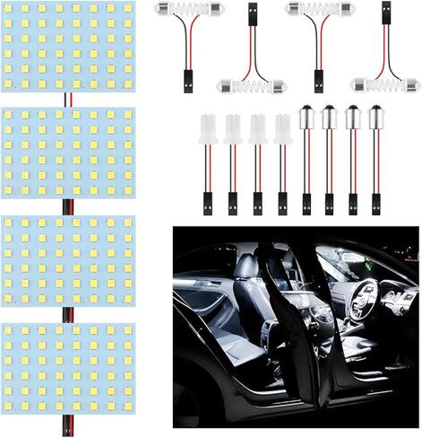 4 قطع 7000K 48-SMD لمبة أضواء السيارة الداخلية مع 3 أنواع متبني (T10+BA9S+Festoon) مجموعة مصابيح LED بديلة لإضاءة القبة LED، ضوء الخريطة، ضوء القراءة، ضوء صندوق السيارة، ضوء لوحة الترخيص in Kuwait