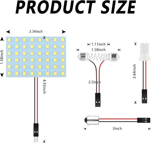 4 قطع 7000K 48-SMD لمبة أضواء السيارة الداخلية مع 3 أنواع متبني (T10+BA9S+Festoon) مجموعة مصابيح LED بديلة لإضاءة القبة LED، ضوء الخريطة، ضوء القراءة، ضوء صندوق السيارة، ضوء لوحة الترخيص in Kuwait