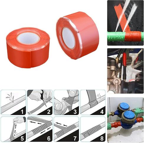 Aventik Edison Design Silicone Tape Self-Fusing Stretchable Waterproof Repair Tape Electrical Wires Wrap Emergency Pipe and Plumbing Repair (Red 1 Inchx9.8Feet 1Roll) in Saudi Arabia