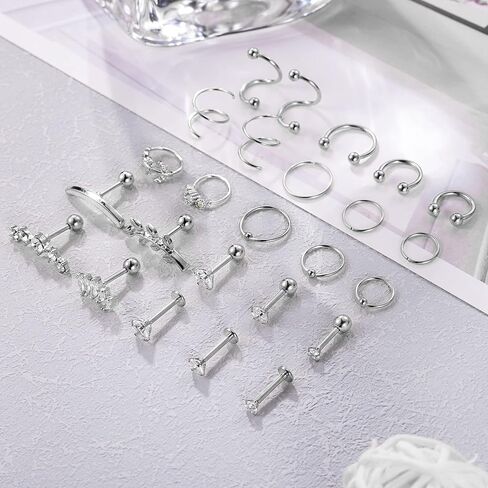 25 قطعة 316L الفولاذ المقاوم للصدأ الغضروف هوب أقراط للنساء الفتيات الغضروف أقراط الزنمة الحلزون أقراط هوب روك Daith محارة أقراط مسمار الحاجز ثقب المجوهرات in Kuwait