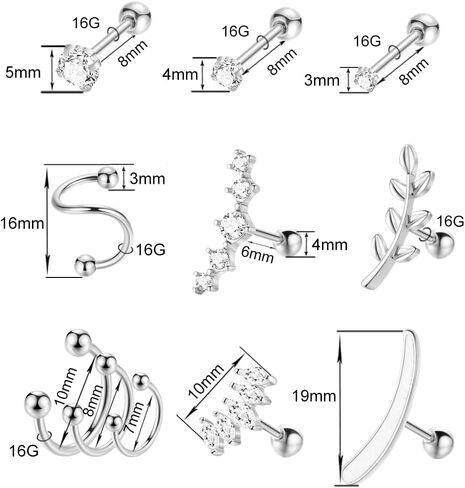 25 قطعة 316L الفولاذ المقاوم للصدأ الغضروف هوب أقراط للنساء الفتيات الغضروف أقراط الزنمة الحلزون أقراط هوب روك Daith محارة أقراط مسمار الحاجز ثقب المجوهرات in Kuwait