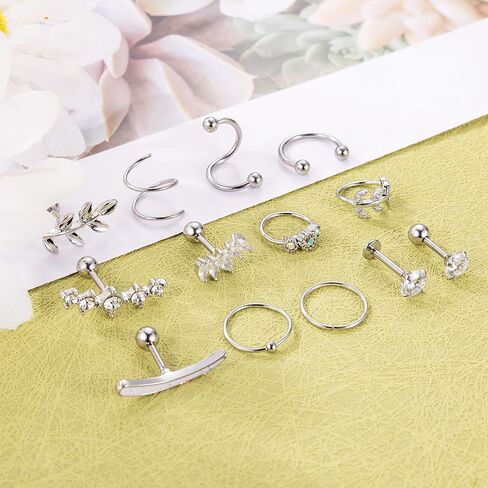 25 قطعة 316L الفولاذ المقاوم للصدأ الغضروف هوب أقراط للنساء الفتيات الغضروف أقراط الزنمة الحلزون أقراط هوب روك Daith محارة أقراط مسمار الحاجز ثقب المجوهرات in Kuwait