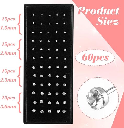 Yolev 60pcs Nose Studs for Women Stainless Steel Nose Rings Studs Silver Nose Piercings Stud Small Nose Studs Nose Piercing Jewelry 1.5/2.0/2.5mm in Saudi Arabia