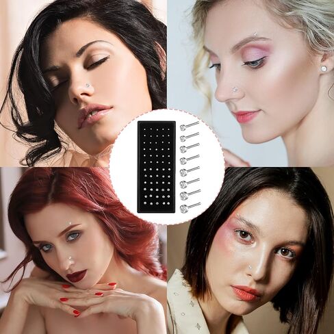 Yolev 60pcs Nose Studs for Women Stainless Steel Nose Rings Studs Silver Nose Piercings Stud Small Nose Studs Nose Piercing Jewelry 1.5/2.0/2.5mm in Saudi Arabia