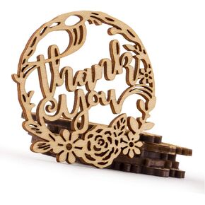 Summer-Ray 50pcs Wooden Laser Cut Thank You Floral Wedding Birthday Party Rustic Favor Gift Tags