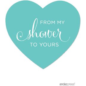 Andaz Press Baby and Bridal Wedding Shower Heart Label Stickers, from My Shower to Yours, Aqua, 75-Pack