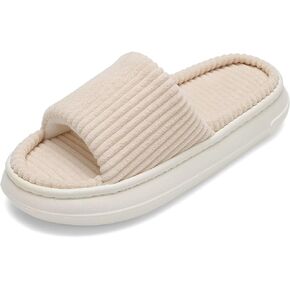 NineCiFun Women's Slippers Memory Foam House Slippers Open toe Summer Slippers Corduroy Platform Slippers for Indoor and Outdoor Use