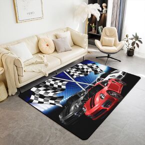 Race Car Area Rug 5x7 for Boys Teens Girls Bedroom, Extreme Sport Theme Area Rug, Youth Kids Red Sports Car Carpet, Race Car Competition Decor Indoor Floor Mat Non Shedding & Non Slip