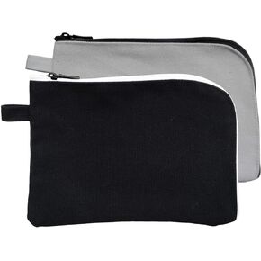 enyuwlcm 16oz Canvas Zipper Bag Small Makeup Pouch Flat Pencil Pouch 2 Pack Black and White
