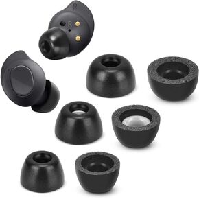 Memory Foam Tips for Samsung Galaxy Buds FE, No Silicone Eartips Pain, Anti-Slip Replacement Ear Tips, Fit in The Charging Case, Reducing Noise Earbuds, 3 Pairs (Assorted Sizes S/M/L, Black)
