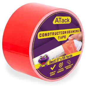 ATack Construction Seaming Tape Red, 3 Inches x 55 Yards, Building Sheathing and Flashing Polymer Tape for Joints, Vapor Barrier, Foam Board Insulation, House Wrap and Epoxy Resin