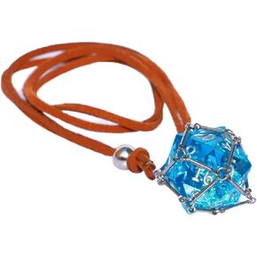 DND D20 Dice Removable D20 with Leather Chain & Solid Steel Cage for RPG Dungeons and Dragons Dice