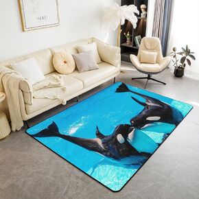 Dolphin Area Rug 3x5 for Bedroom Living Room, Underwater World Rug, Cute Marine Life Indoor Floor Mat, Blue Wave Decor Carpet Non Slip, Non Shedding Decorative Accent Rug Ocean Theme Room Decor