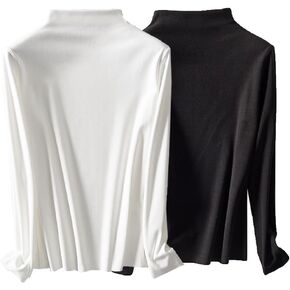 2 Pack Women's Slim Fitted Turtleneck Tops Long Sleeve Soft Polyester Lightweight Base Layer Shirts