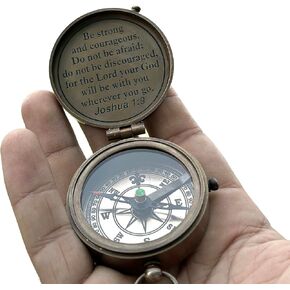Brass Engraved Compass Be Strong and Courageous Gift Compass | Pocket Compass with Leather Case, Working Compass, Baptism Gift, Confirmation Gift Ideas
