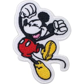 Happy Mickey Iron on Patches Embroidered Badge Saw On Patch for Jeans, Clothing, Bags, Jackets, Caps, White