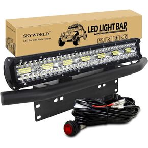 SKYWORLD LED Light Bar, 20 Inch 420W LED Off Road Lights Barra LED Work Driving Lamp with License Plate Mounting Bracket Holder 12V Rocker Switch Wiring Harness Kit for Auto Truck Car ATV SUV 4X4