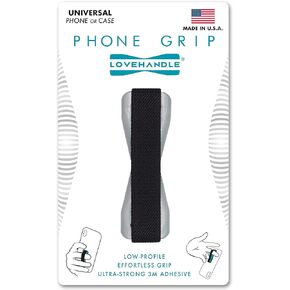 LoveHandle Universal Grip for Most Smartphones, Mini Tablets and Cases, Grey Colored Base with Black Elastic Strap, LH-01Grey