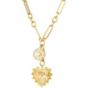 18K Gold Plated Sun Heart Pendant Necklace Minimalist Chunky Paperclip Chain Hip Hop Choker Jewelry Gold