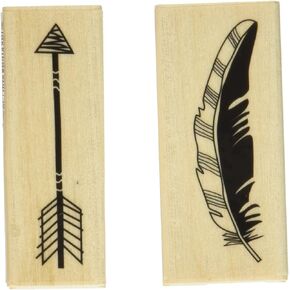 Inkadinkado Arrow and Feather Wood Stamps for Arts and Crafts, 2pc, 2.75'' L x 2.25'' W