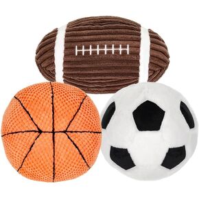 Giftable World 9 Inch Plush Pet Toy Basketball, Football, and Soccer Ball with Squeakers Dog Chew Toy