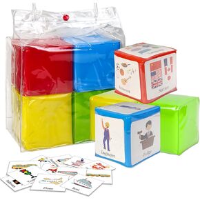 3.9 Inch Education Playing Game Foam Pocket Dice, Story Cubes for Classroom Kids, DIY Blank Squishy Toy Dice for Exercise Language Expression Imagination(Colorful Dice 4 Pcs)