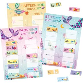 WERNNSAI Daily Schedule Board for Kids - Mermaid Visual Schedule Morning Afternoon Bedtime Routine Chart for Kids Chore Chart Reward Chart for Boys Girls Fridge Home School Supplies