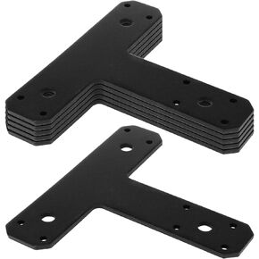 6 Pack Steel T Bracket for Wood, Black Pergola Brackets, Heavy-Duty Mending Plates for Wood, Flat Straight Steel Repair Fixing T Plate Bracket, Dimension- Plate Size: 6½" x 5¾", Width: 1½", Thick: 4mm