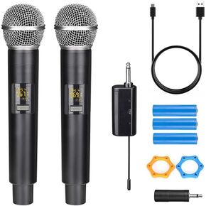 Wireless Microphone, UHF Handheld Microphone,Metal Wireless Handheld Microphone System with Rechargeable Receiver, Suitable for Karaoke, Singing, Parties, Weddings, DJ, speeches, 200 feet
