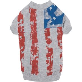 Zack & Zoey America's Pup Flag-Print Tee Shirt for Dogs, 10" X-Small, Gray