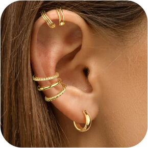 Ear Cuffs non Piercing 14K Real Gold Plated Earrings for Women Fake Piercing Mini Thin Chunky Small Hypoallergenic Tiny Dainty Cubic Zirconia Clip on Nose Cartilage Hoop Jewelry Gifts for Girls Men