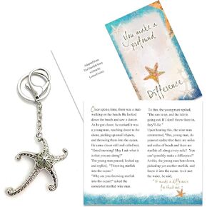 Smiling Wisdom - Starfish Story Appreciation Mini Greeting Card and Illuminating Keychain Gift Set - Make a Difference (Blue Gold - Glow Keychain)