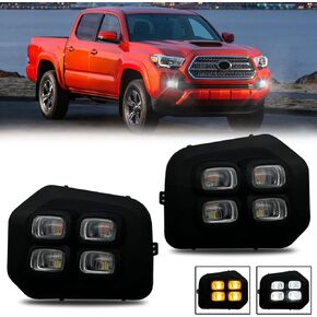 LED 4 eyes Fog Lights fit for 2016 2017 2018 2019 2020 2021 2022 2023 Toyota Tacoma (Fits SR, SR5 Model Only), A Pair Front Bumper Driving Fog Lamps with DRL and Turn Signal Light- Clear Lens