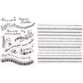 2Pcs Clear Stamps, Sheet Music Travel map Album Diary Silicone Stamps for Decorative Card Making and Scrapbooking DIY