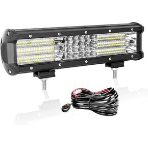 AUXTINGS 12 inch 330W LED Light Bar Triple Row Spot Flood Combo Beam Off Road Lights Work Light with Wiring Harness for Jeep Trucks SUV ATV UTV Boat Lights, 12V 24V Waterproof
