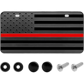 Embossed American Front Flag License Plate, 3D Vintage Aluminum Metal License Plate Tag Vanity Gift Patriotic Embossed License Plate with Screws Caps 6 x 12 inch, 2 Hole Black