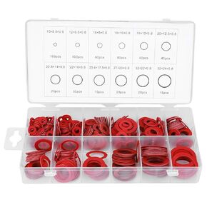 Red Steel Paper Washer, 600pcs Paper Fiber Flat Insulation Washers Assorted Kit with Box 12 Sizes Vulcanized Fiber Gasket Round, Flat washers