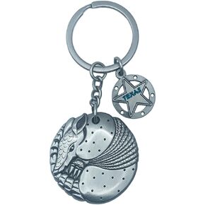 Armadillo Pewter Keychain - Aardvark Charm Decorative Texas Souvenir Gift (Texas Namedrop)