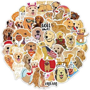 50Pcs Cute Golden Retriever Stickers Vinyl Animal Dog Decals Party Supplies Waterproof Decorative Cartoon Stickers for Computer, Luggage, Guitar, Bottle, Refrigerator, Phone, Laptop Birthday Cute Animal Decorations (Golden Retriever)
