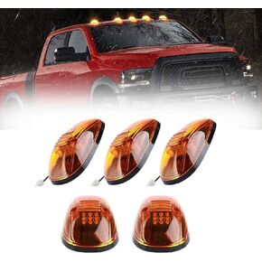 KOMAS 5pcs Cab Roof Marker Lights, Roof Top Lamp Running Light Replacement for 1994-2002 Dodge Ram 1500 2500 3500 4500, and other Truck,SUV (Amber Lens With Amber LED)