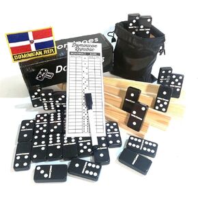 Dominican Dominoes Set Black Double Six Dominos Set with Dominican Republic Flag Domino Large Size Dominos
