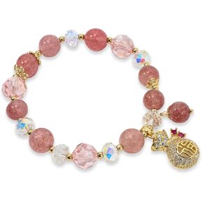 Women's Healing Crystal Bracelet for Peace and Protection - Gift for Girlfriend, Wife, or Loved One - Infused with Mystical Eastern Energies-Peaceful blessing bag, Small, pink