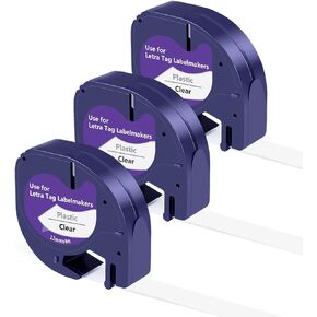 Work for Dymo Clear Letratag Refills 16952 Replace for Dymo LT-100H LT-100T LT-200B Replacement with Dymo Clear Label Refills Plastic 12mm x 4m for Dymo Letratag Label Maker QX50,XR,XM,2000